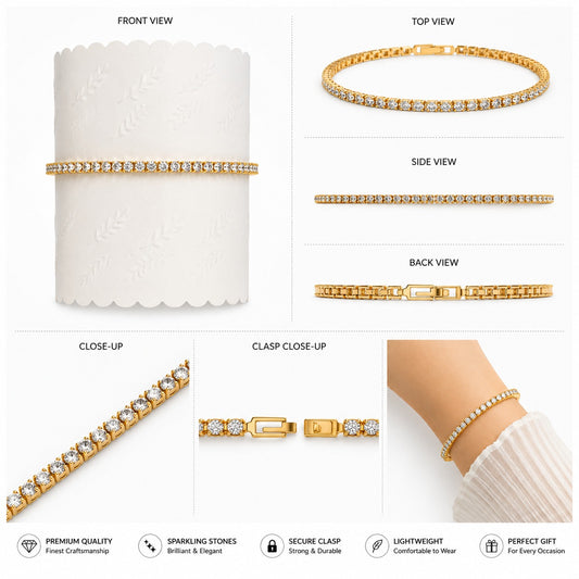 Elegant Gold-Tone Crystal Tennis Bracelet
