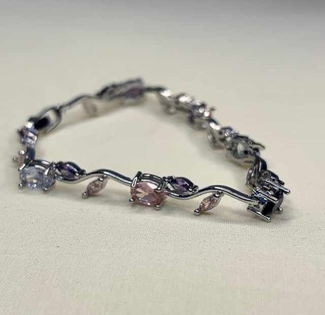 Amethyst & Pink Gemstone Silver Bracelet