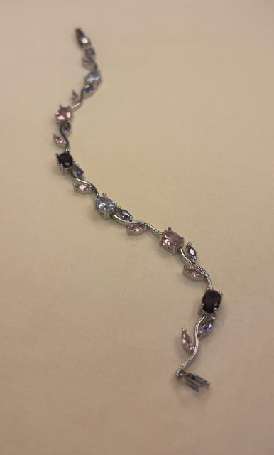 Amethyst & Pink Gemstone Silver Bracelet