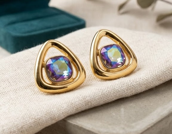 Aurora Triangle Crystal Stud Earrings
