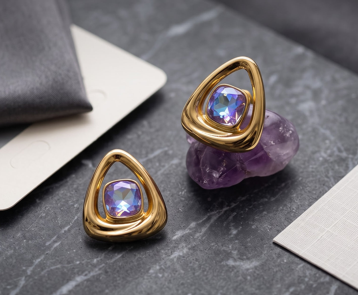 Aurora Triangle Crystal Stud Earrings