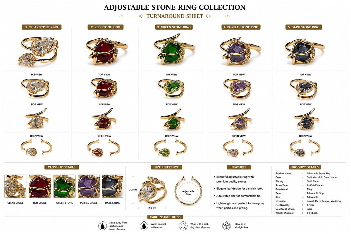 Golden Leaf Gemstone Ring