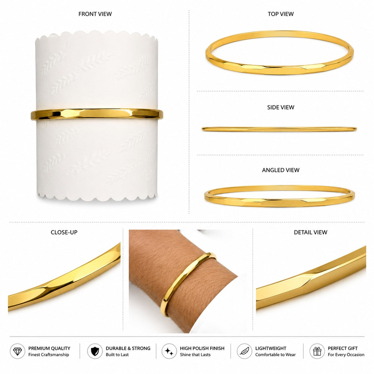 Minimalist Gold-Tone Geometric Bangle Bracelet
