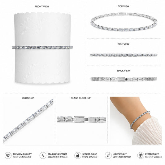 Elegant Silver-Tone Baguette Crystal Tennis Bracelet