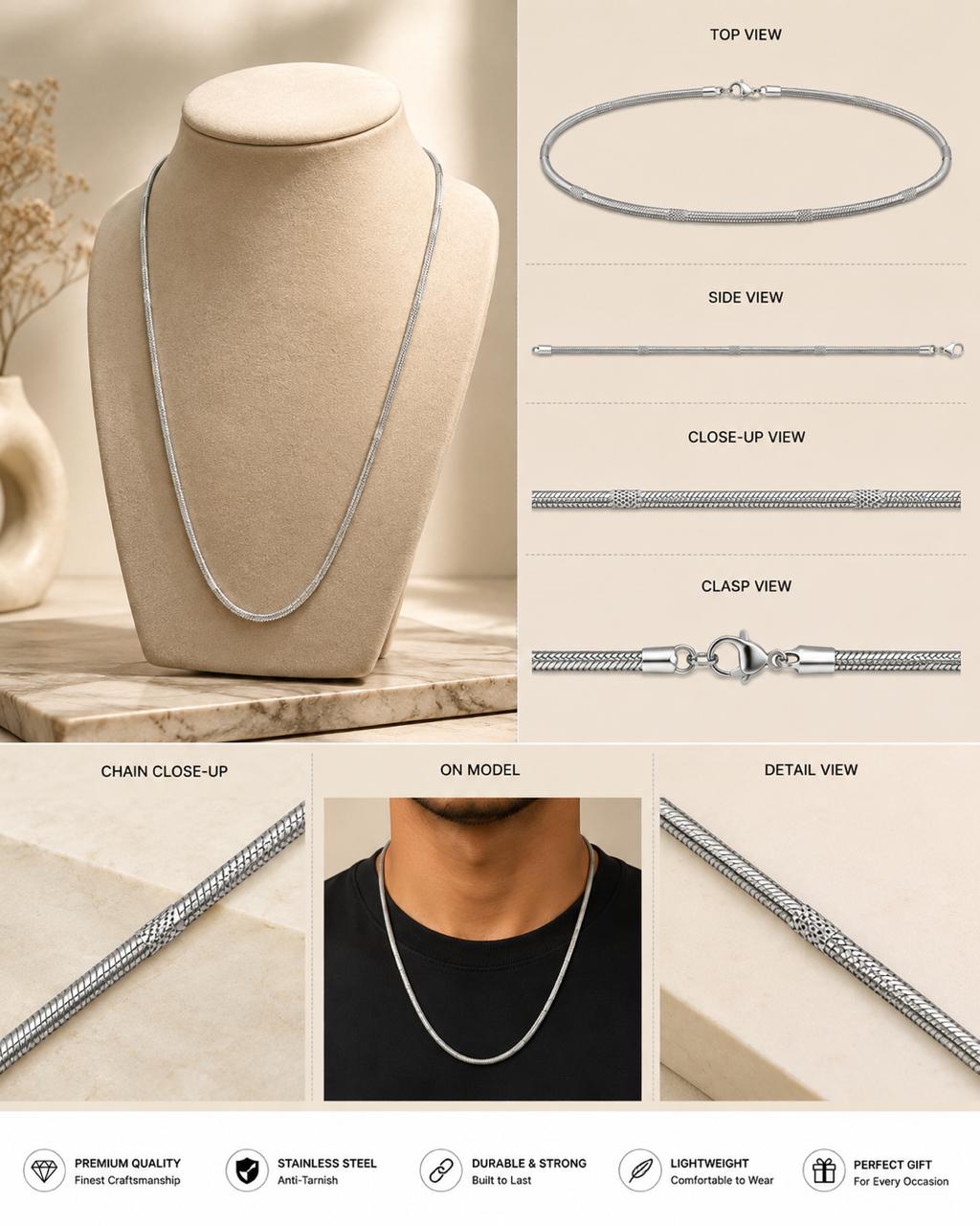 Minimalist Silver Snake Chain Necklace