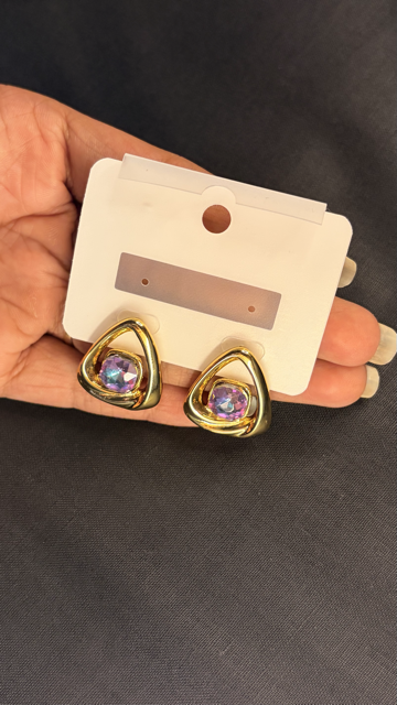 Gold triangle crystal stud earrings